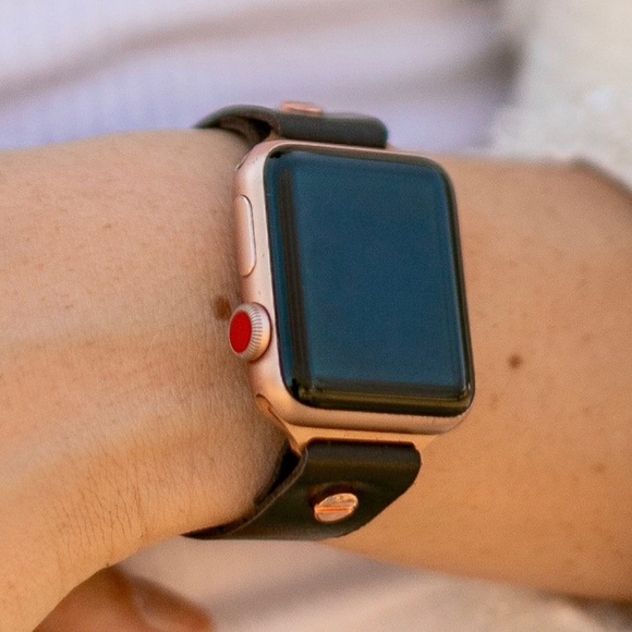 Apple iWatch Series 7 Dark Brown Leather Band Rose Gold Jewelry Strap Bracelet main image 9